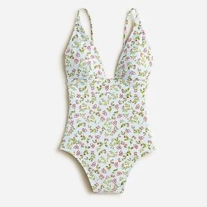 J. Crew Blue Cloud Meadow Floral Plunge One-Piece Swimsuit Womens Plus 24 NWT
